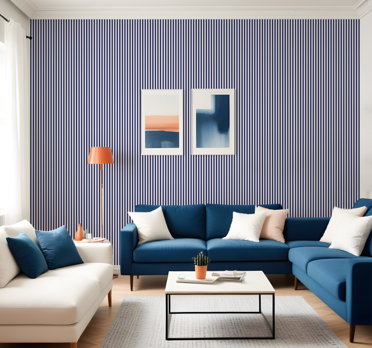 Navy blue colour vertical stripe wallpaper - TenStickers