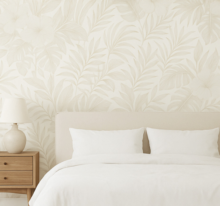 Neutral tropical master bedroom wallpaper - TenStickers