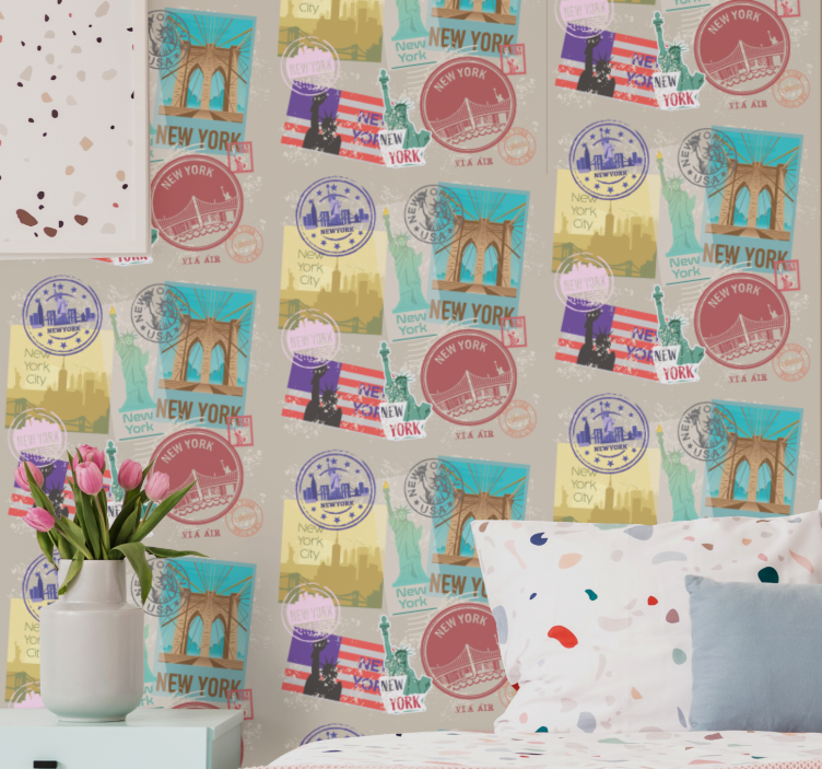 New york wallpaper new york stamps - TenStickers
