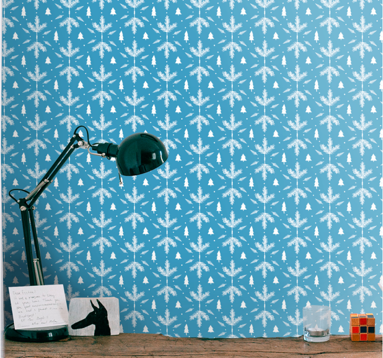 Nordic style folk blue Bedroom Wallpaper - TenStickers