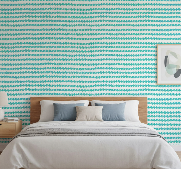 Nordic wallpaper aquamarine and white zigzag pattern - TenStickers