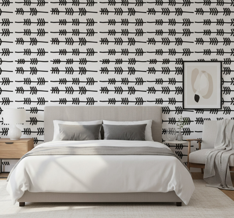 Nordic wallpaper black abstract arrows on white - TenStickers