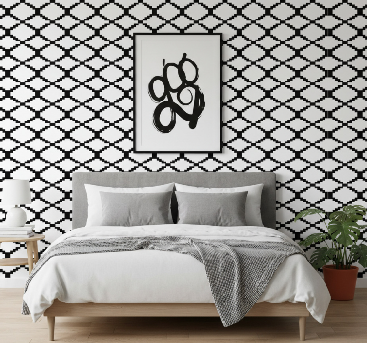 Nordic wallpaper black geometric diamonds design - TenStickers