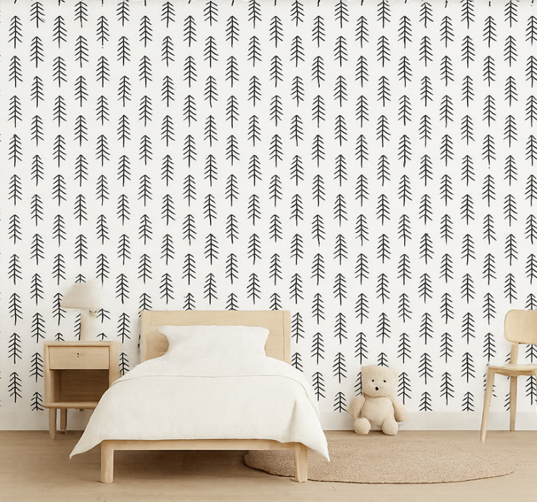 Nordic wallpaper black ink pines - TenStickers