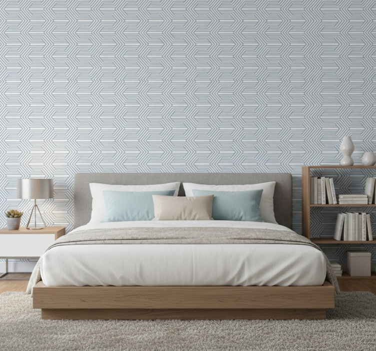 Nordic wallpaper blue background with white lines - TenStickers
