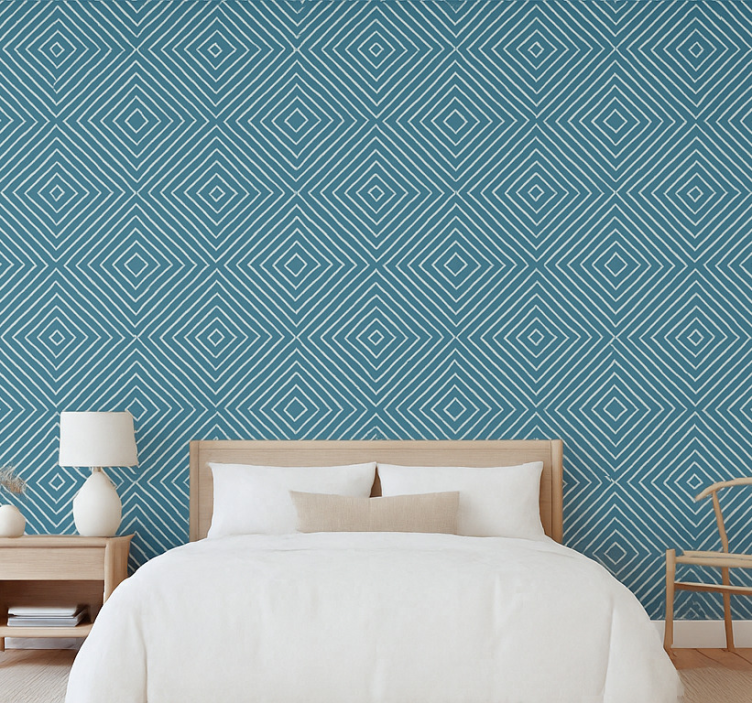 Nordic wallpaper blue diamond linework - TenStickers