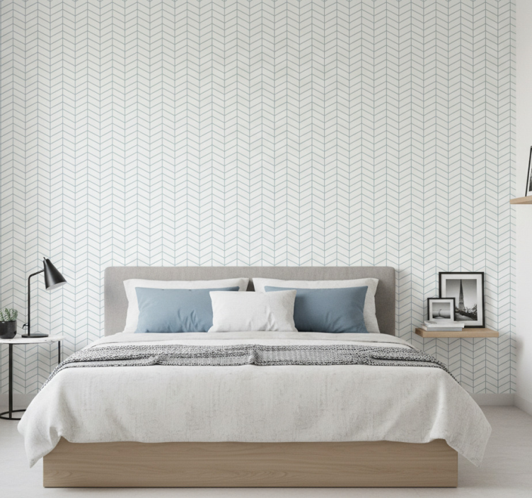 Nordic wallpaper blue zigzag lines on white - TenStickers