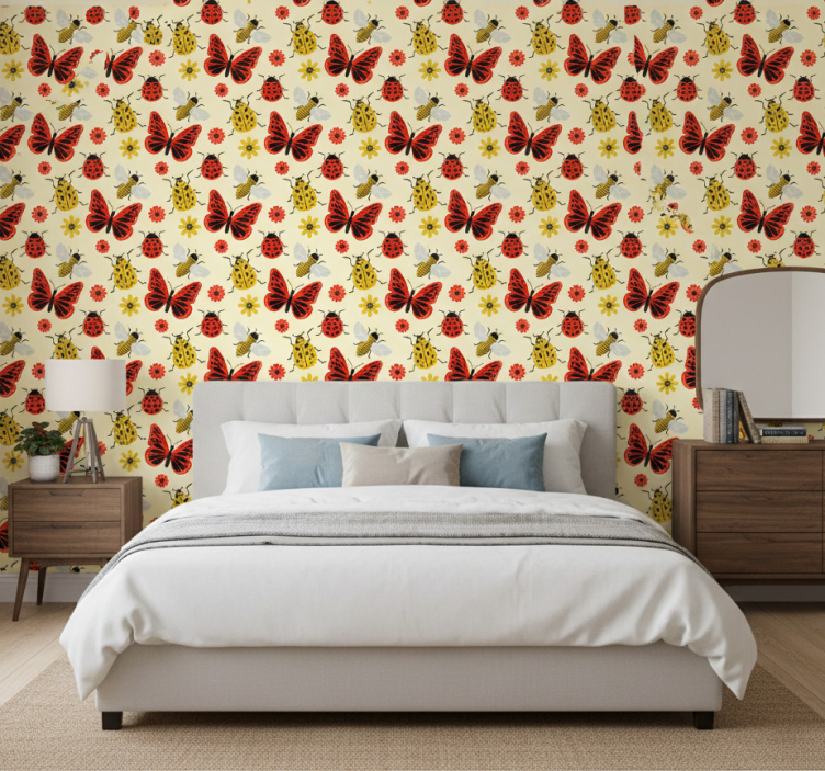 Nordic wallpaper colorful minimalistic insect pattern - TenStickers