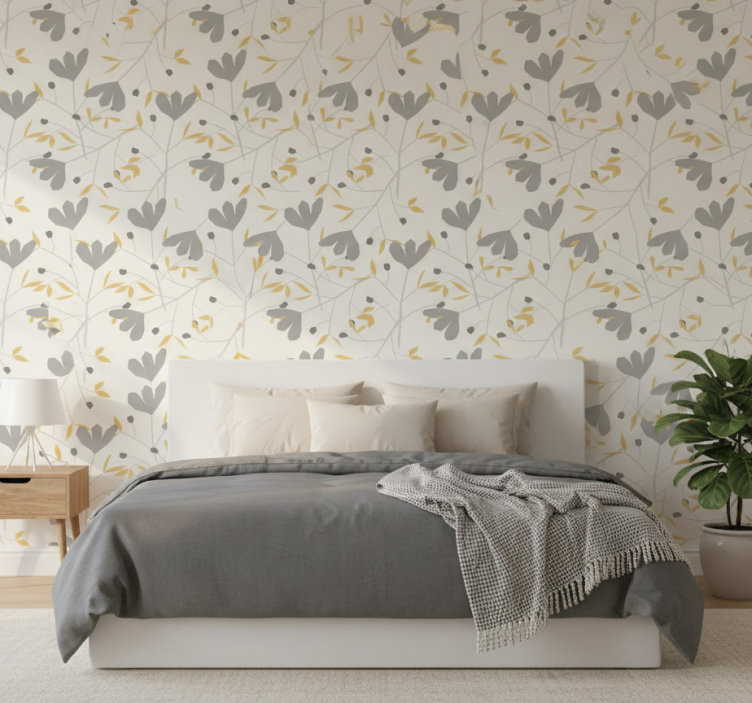 Nordic wallpaper gray and yellow flowers - TenStickers