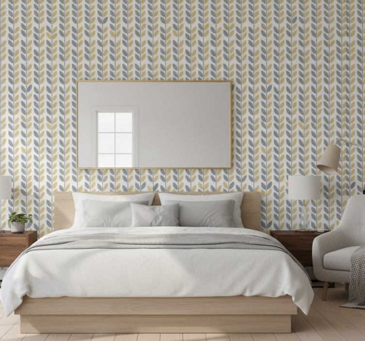 Nordic wallpaper grey and yellow vertical leaves - TenStickers