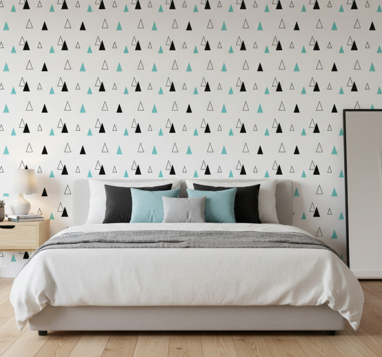 Nordic wallpaper in black, grey, and blue triangles - TenStickers