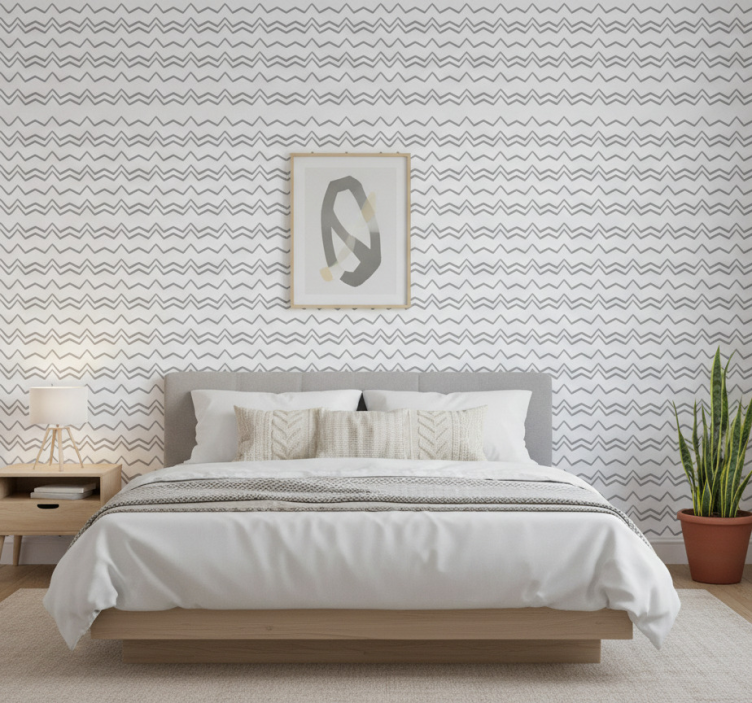 Nordic wallpaper irregular grey zig zag lines pattern - TenStickers