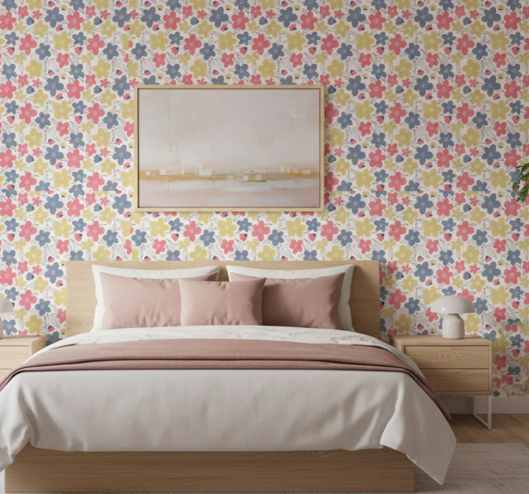 Nordic wallpaper light-colored floral pattern - TenStickers