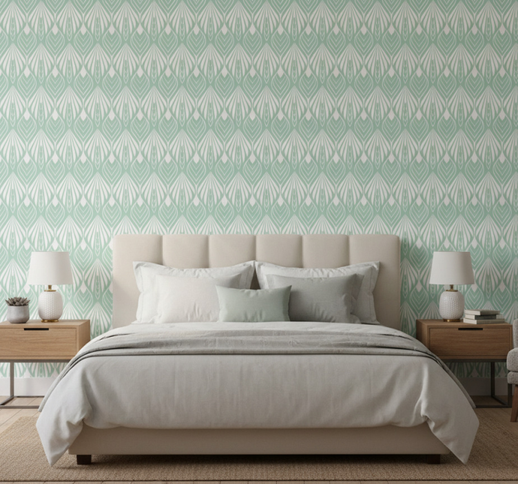 Nordic wallpaper pastel green leaves pattern - TenStickers