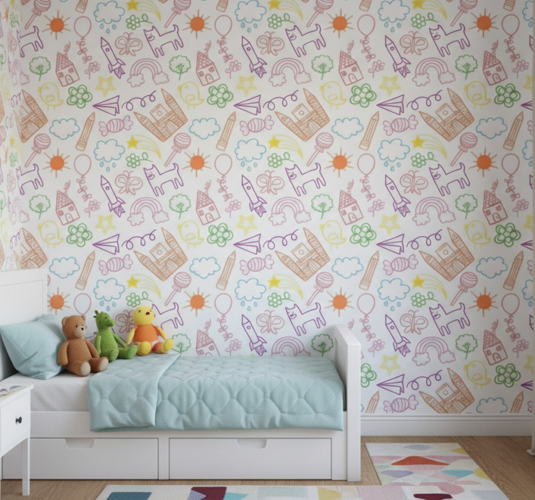 Nordic wallpaper playful doodle design - TenStickers