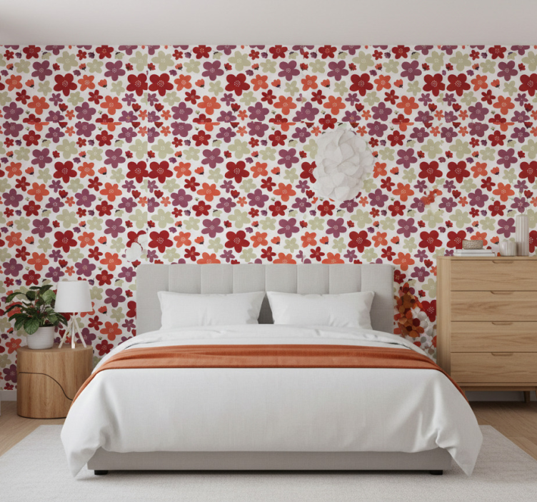 Nordic wallpaper red abstract floral pattern - TenStickers