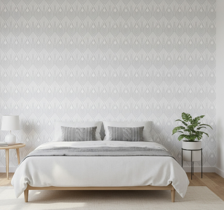 Nordic wallpaper white and grey leaves pattern - TenStickers