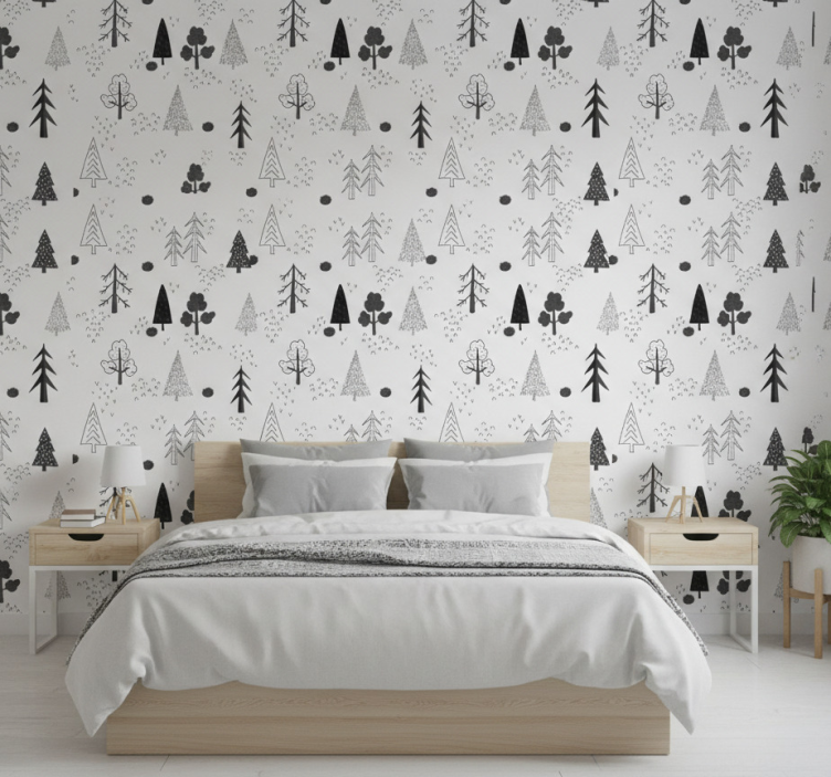 Nordic wallpaper white minimalistic trees design - TenStickers