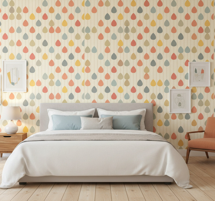 Nordic wallpaper with vibrant falling raindrops - TenStickers