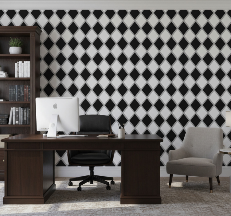 Office wallpaper black and white diamonds - TenStickers