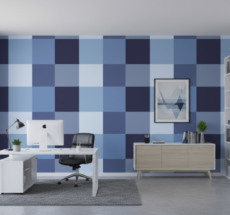 Office wallpaper in blue shade modern tile - TenStickers