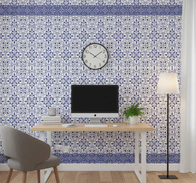 Office wallpaper in classic white and blue design - TenStickers