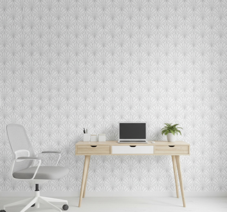 Office wallpaper light grey leaves on white - TenStickers