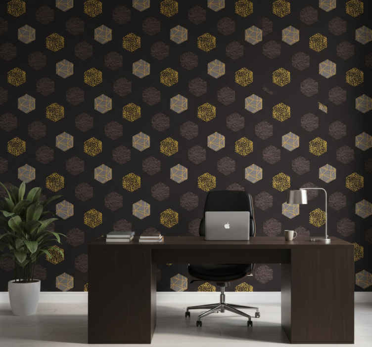 Office wallpaper nordic golden hexagons - TenStickers