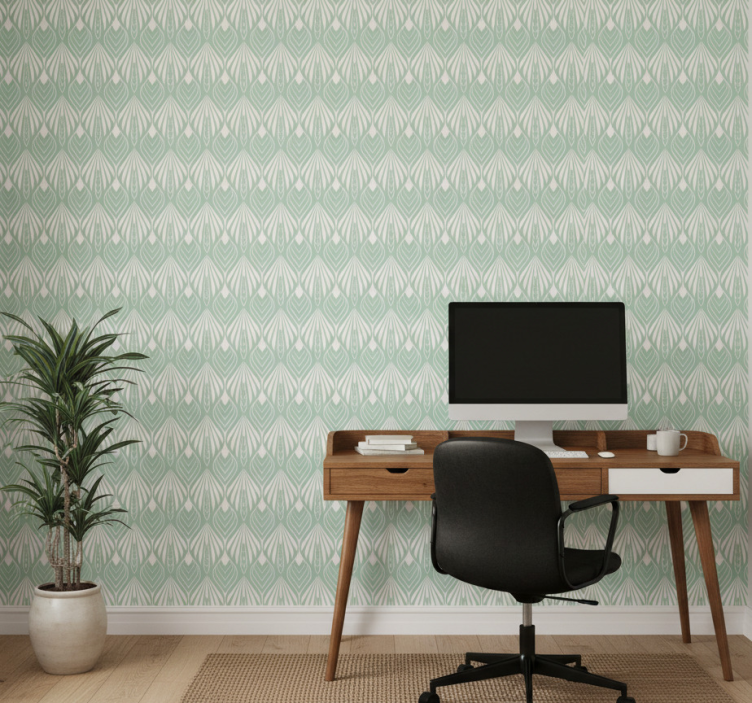 Office wallpaper pastel green leaves pattern - TenStickers
