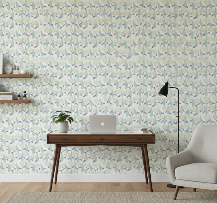 Office wallpaper pastel plant pattern - TenStickers