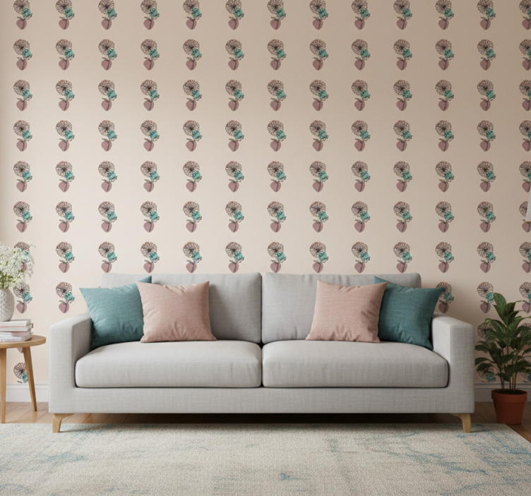 Ornamental flower wallpaper daisy flower line art - TenStickers