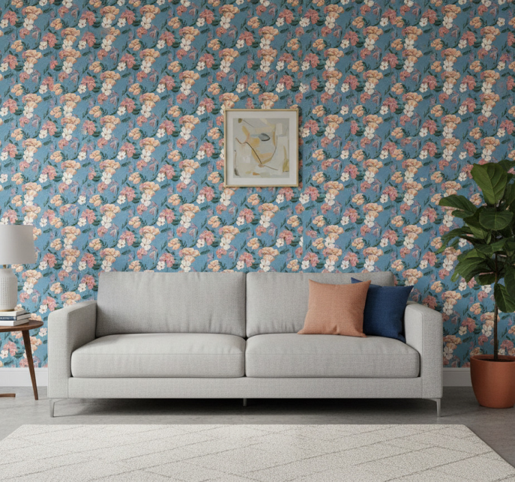 Ornamental flower wallpaper flowerprint 'flower jeans' - TenStickers