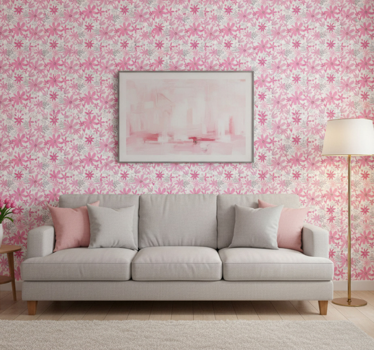 Ornamental flower wallpaper flowerprint 'yambo' pink - TenStickers
