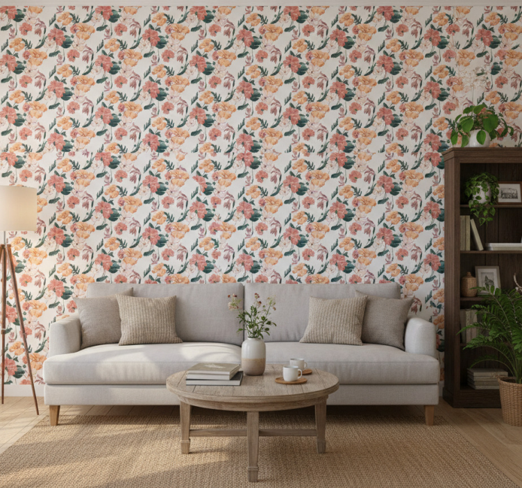 Ornamental flower wallpaper flowerprint 'ziedi' white - TenStickers