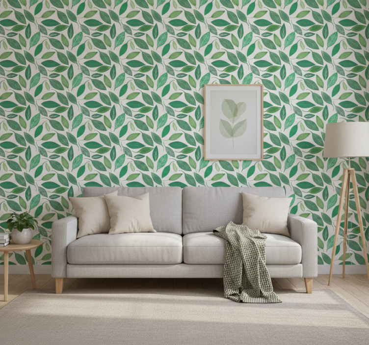 Ornamental flower wallpaper green leaves nature pattern - TenStickers
