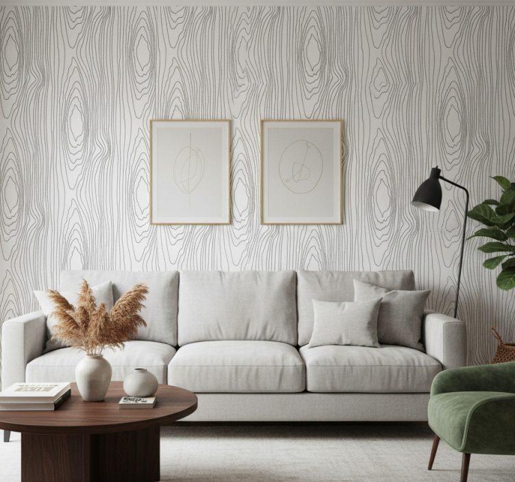 Ornamental flower wallpaper in black nature stripes - TenStickers