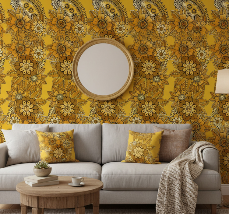 Ornamental flower wallpaper in paisley indian style - TenStickers