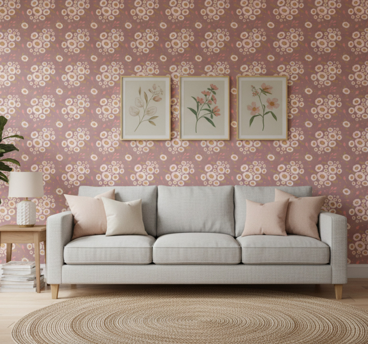 Ornamental flower wallpaper in pastel folk art pattern - TenStickers