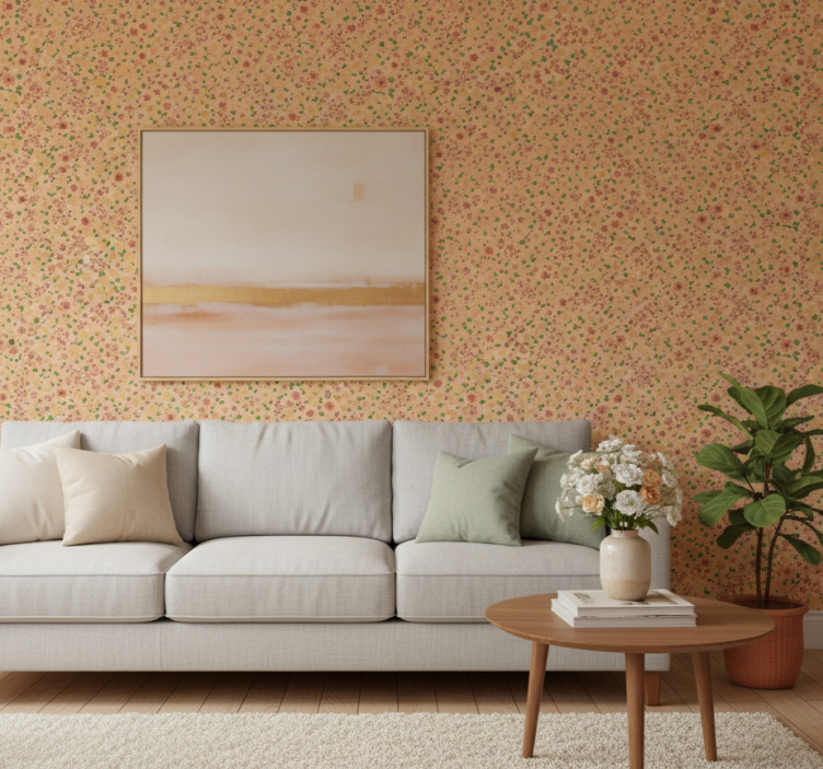 Ornamental flower wallpaper in peach floral pattern - TenStickers