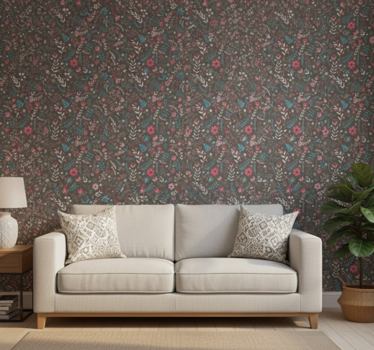 Ornamental flower wallpaper in vibrant floral design - TenStickers
