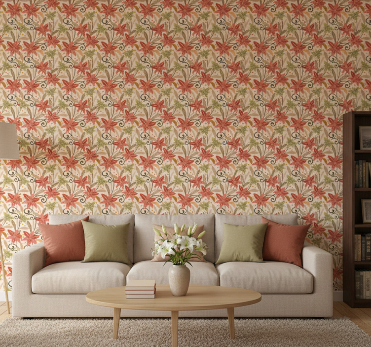 Ornamental flower wallpaper in vibrant vintage lilies - TenStickers