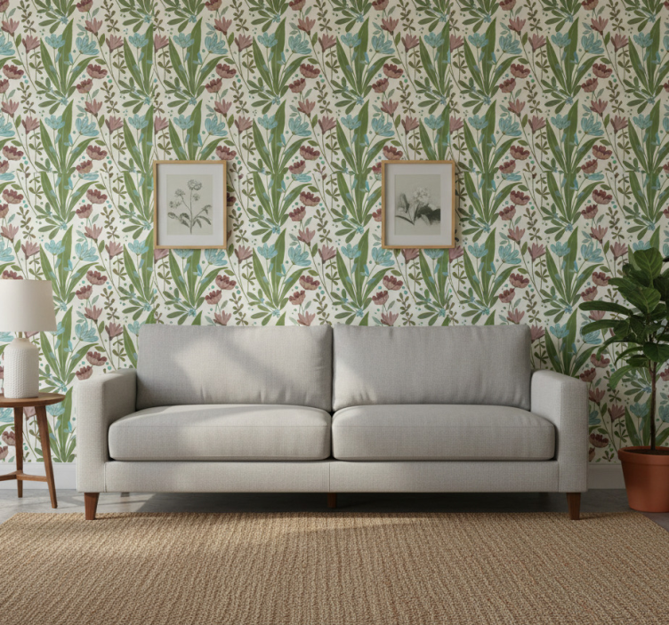 Ornamental flower wallpaper in vintage floral style - TenStickers