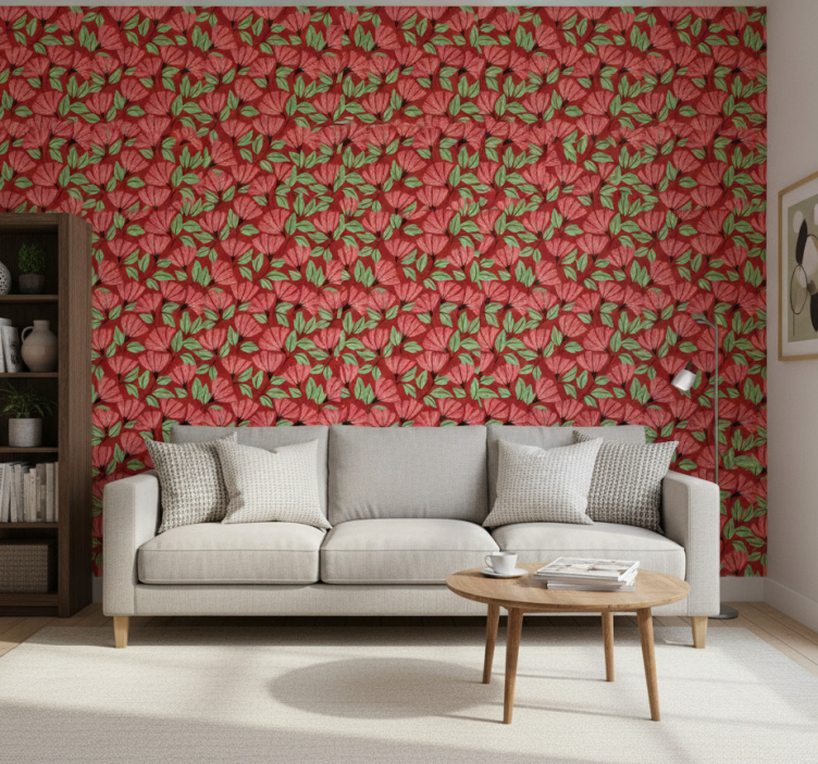 Ornamental flower wallpaper in vintage red pattern - TenStickers