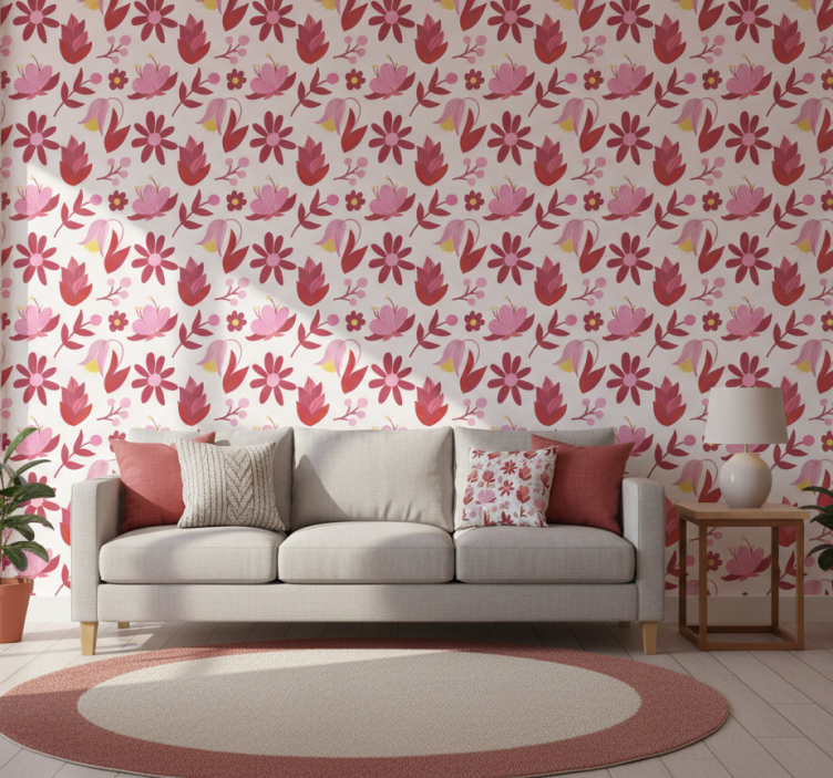 Ornamental flower wallpaper inspired by polish folk art - TenStickers