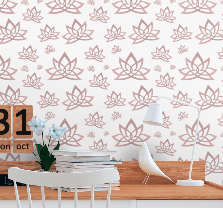Ornamental flower wallpaper lotus beige design - TenStickers