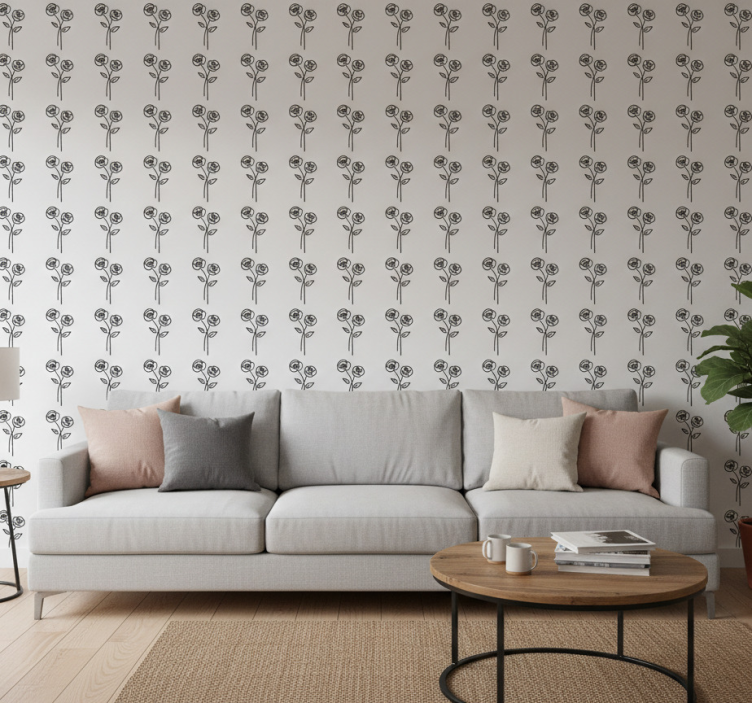 Ornamental flower wallpaper pair of roses design - TenStickers