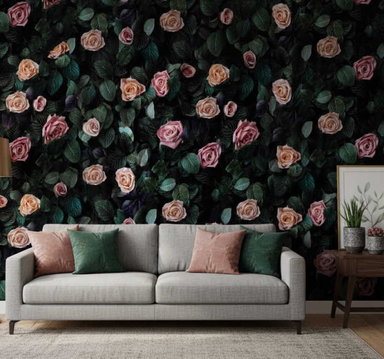 Ornamental flower wallpaper red rose flowers - TenStickers
