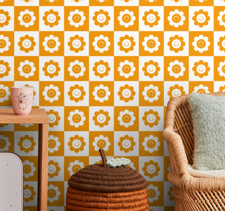 Ornamental flower wallpaper smiling flower design - TenStickers