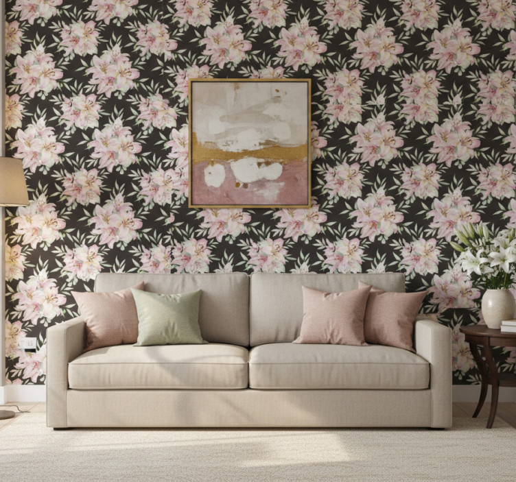 Ornamental flower wallpaper watercolor lilies pattern - TenStickers