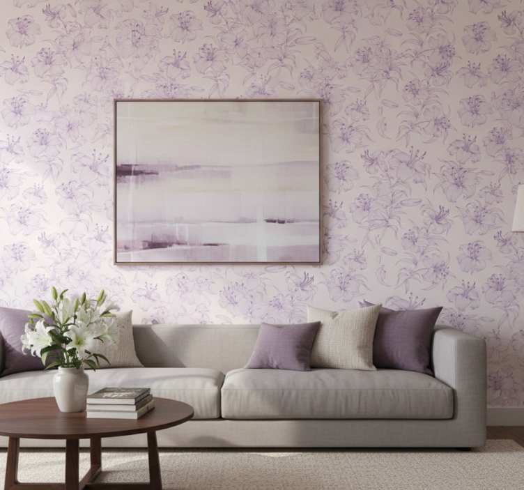 Ornamental flower wallpaper with blooming lilies design - TenStickers